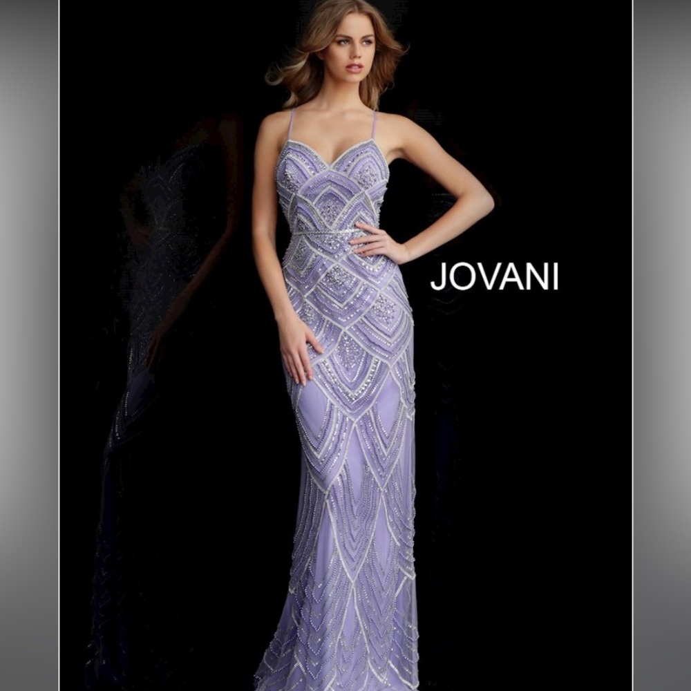 JOVANI 60653 Chic Geometric Design Dress in Lilac Size 2